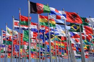 The national flags is flying around the world